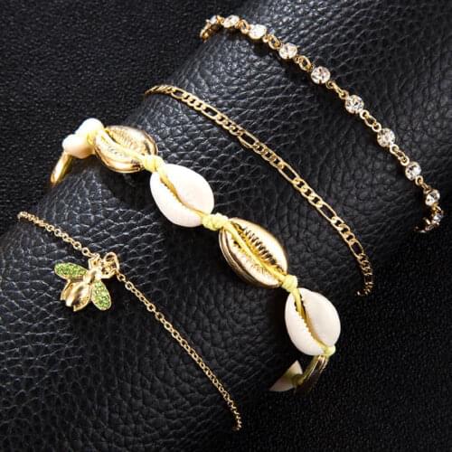 Vintage Gold Color Anklet Women Beads Geometric ankle bracelet shell Charm Bohemian Ankle Bracelet Boho Foot Jewelry