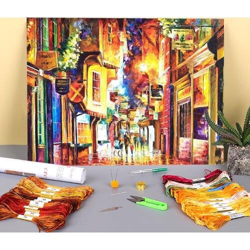 Old Street Printed Water-Soluble Canvas 11CT Cross-Stitch Embroidery Patterns DMC Threads Sewing Knitting Handmade Sales