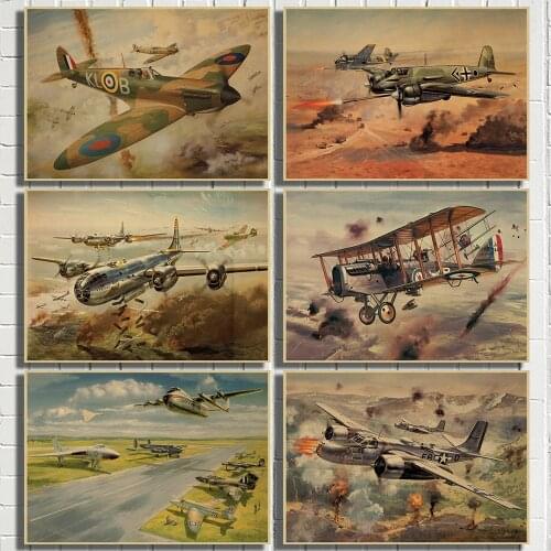 WW2 fighter air battle aircraft artwork living room decoration home wall art decor Kraft posters
