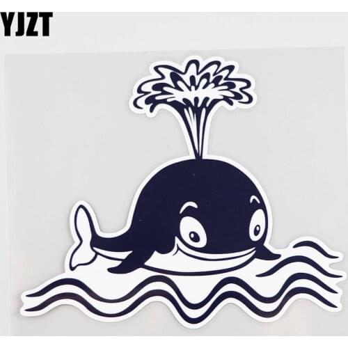 YJZT 14.7CMX12.3CM Marine Organism Car Sticker Water Wave Pvc Decal Happy Fish 6A-0046