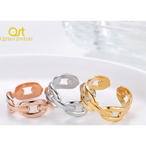 2021 Fashion Ring For Women Gold Color Stainless Steel Rings For Girl Jewelry Party Gift Multiple Loop Connect Ring Adjustable