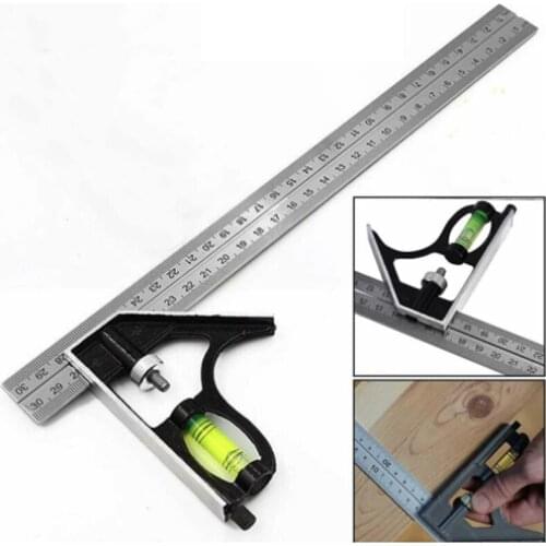300mm Combination Square Angle Ruler with Bubble Level Multifunctional Stainless Steel Adjustable Square Measuring Tool