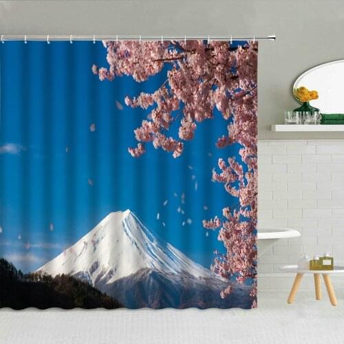 3D Printing Japan Mount Fuji Cherry Blossom Landscape Shower Curtain Set Waterproof Polyester Fabric High Quality With Hooks
