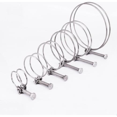 5pcs Stainless Steel Double Wire Hose Clamp Adjustable Plumbing Fastener Fitting Hardware