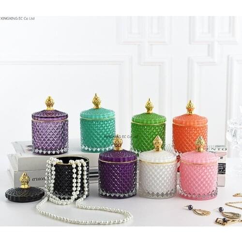 Candy Jar French Style Multicolor Glass Storage Jar Aromatherapy Bottle with Lid Minimalist Home Cotton Swab Jewelry Storage Box