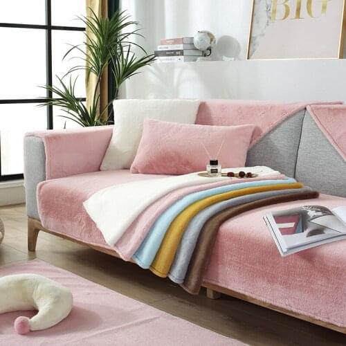 Free shipping Autumn and Winter Wide-brimmed Rabbit Fur Sofa Cushion Fabric Non-slip Sofa Towel 6 colors Living room decoration