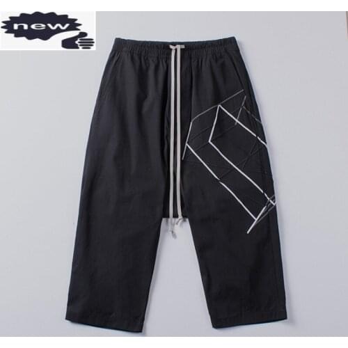 Fashion Summer Women Calf Length Capris Trousers Female Boyfriend Hip Hop Loose Elastic Waist Harem Pants Embroider Streetwear