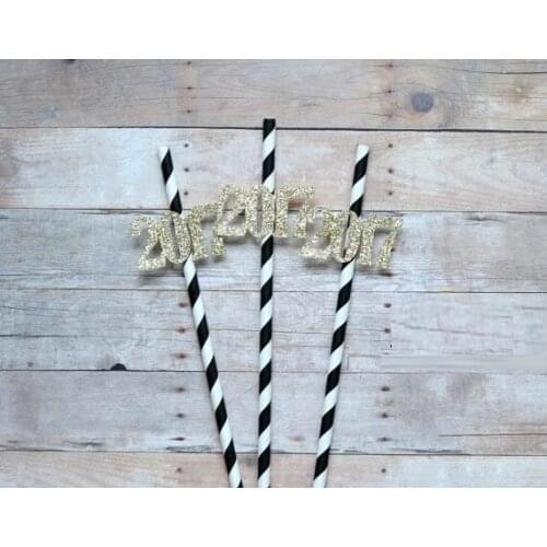 Graduation paper straws, 2021 number party decor, graduation party favor, black stripe paper straws,Gold Glitter