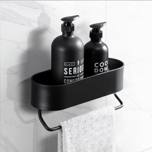 Black Shower Storage Basket Bathroom Shelf Rack Kitchen Wall Shelves Bath Towel Holder Kitchen Organizer Bathroom Accessories