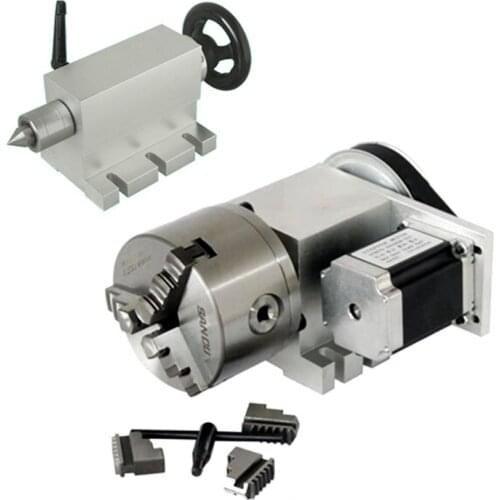CNC Engraving Machine Parts Center Height 65mm Tailstock 4th Axis MT2 Rotary Lathe Chuck 100mm