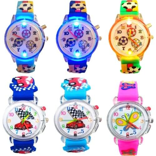 Childrens Luminous Watch Cartoon Sports Car Football Strap Quartz Kids Watch for Boys Butterfly Flowers for Girls Clock Relogio