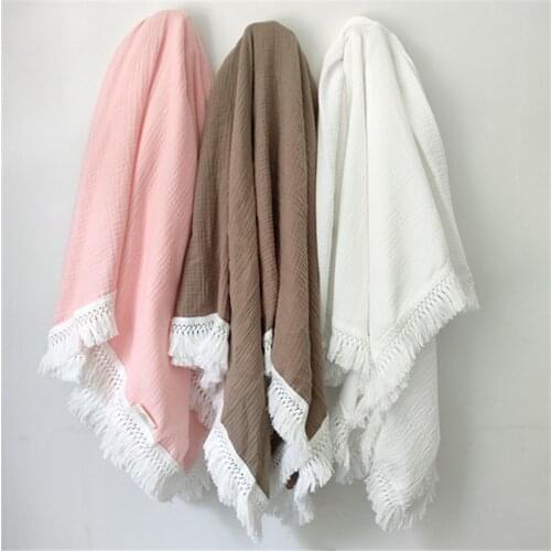 Baby Blankets Newborn Swaddle Muslin Diaper Baby Bath Towel Gauze Tassel Fringe Swaddle Blanket Baby Bedding Quilt