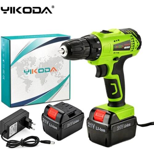 YIKODA 21V Electric Screwdriver Lithium Battery Rechargeable Cordless Drill Household Multi-function Double Speed Power Tools
