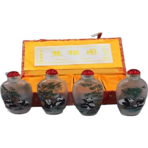 Chinese Unique Painting Snuff Bottle Inside Painted Four Combinations Panda