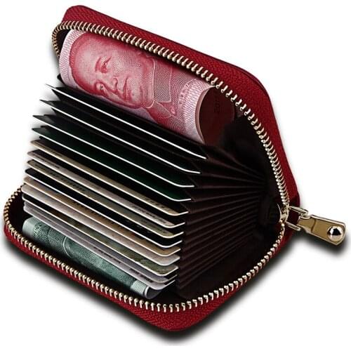 Credit Card Holder Business Leather Card Case RFID Blocking Wallet Short Zipper Bank Card Package Coin Bags