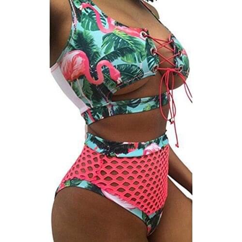 2021 Swimsuit Split Swimming Suit Summer Beach Outfits Grid Triangle Bikini Two Piece Set Bangdage Swimwear Women High Waist