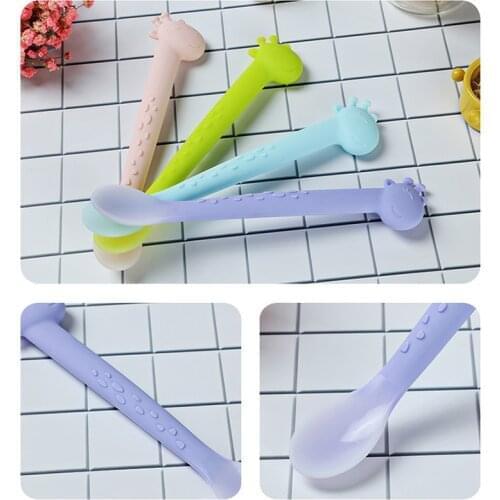 Cute Cartoon Baby Soft Silicone Spoon Newborn Molar Mouth Care Tableware Safety Non-slip Bite Train Spoon Infant Feeding Utensil