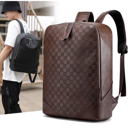 GNWXY Fashion Men Backpack Soft PU Leather Waterprof Wearable Mens Laptop Backpack Large Capacity Travel to School New Bag