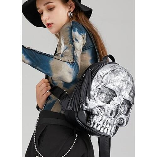 Fashion tassel 3D Embossed Skull Backpack bags for Women unique Girls Cool Rock Bags Personality Laptop bag for Teenagers