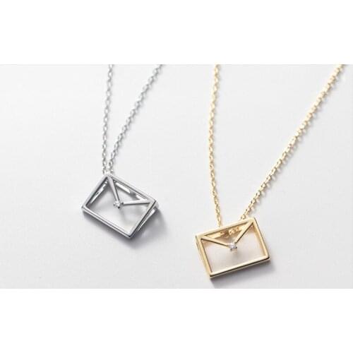 Real 925 Sterling Silver Zircon Hollow Envelope Pendant Choker Necklace For Fashion Women Cute Fine Jewelry Accessories