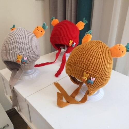 Toddler Kids Baby Winter Warm Knitted Crochet Earflap Beanie Hat Boy Girl Cap Wool Cute Solid Color Ball Cap New Design Kid Hats