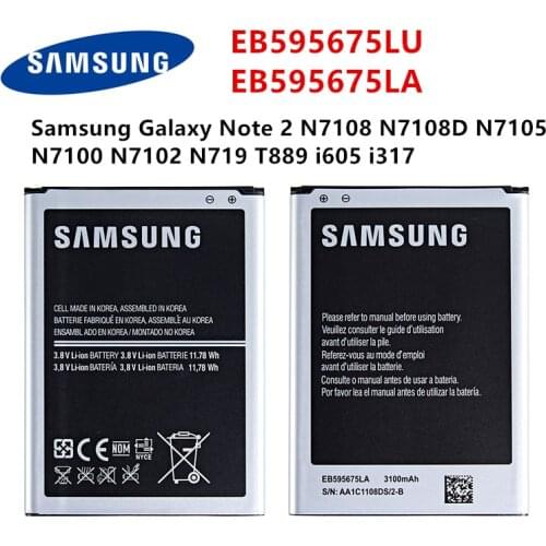 SAMSUNG Orginal EB595675LU EB595675LA 3100mAh Battery For Samsung Galaxy Note 2 N7108 N7108D N7105 N7100 N7102 N719 T889 i605