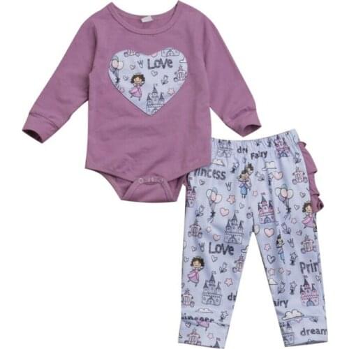 2020 0-2Y Autumn Infant Kids Baby Girl Clothes Sets Love Long Sleeve Letter Tops Bodysuit+Leggings Pants Outfits 2pcs
