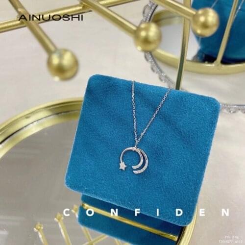 AINUOSHI 925 Sterling Silver Wish Meteor Pendant Necklace New Woman Fashion Jewelry High Quality Gift For Girl Star Necklace CZ