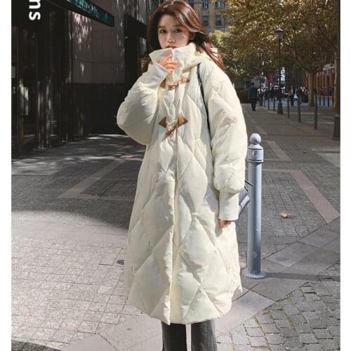 Coat Women Cotton-padded Jacket Quilt Korean Loose Mid-length Oversize Thick Fashion Button HoodedParka Outerwear