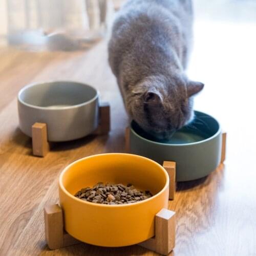 Elevated Dog Cat Bowls, Raised Pet Feeder Solid Bamboo Stand Perfect for Cats and Small Dogs