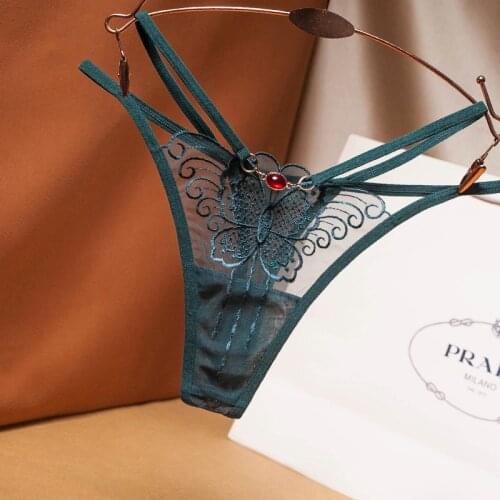 Sexy Lingerie Women Butterfly Thongs And G strings Lace Panties Briefs For Sex Transparent Underwear
