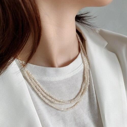 Silvology 925 Sterling Silver Three Layers Freshwater Pearl Choker Necklace Elegant French Style Necklace Light Luxury Jewelry