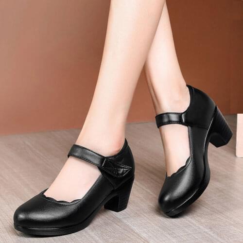 LIHUAMAO women square heel Mary Jane shoes black round toe ankle strap ladies high heel pumps women shoes