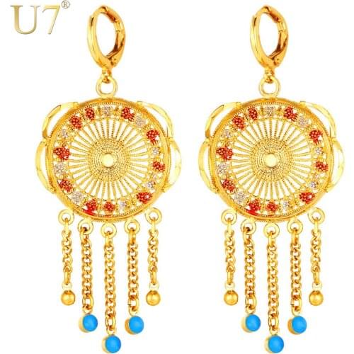 U7 Tassels Long Earrings For Women Jewelry Wholesale Gold Color Trendy Drop Earings Fashion Jewelry Indian Style E726