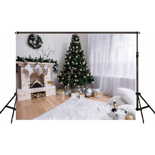 VinylBDS Christmas Simple Photography Backgrounds Indoor Christmas Tree Backdrops Window Stove Sock For Children Photo Studio