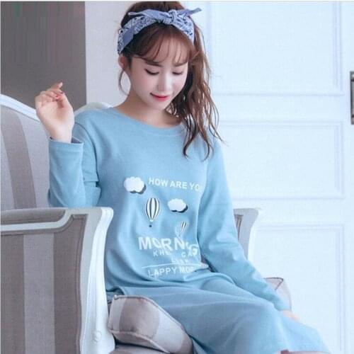 Womens Cotton Long Sleeve Nightgown Pyjamas Female Girls Cute Autumn Spring Korean Sweet Sleepwear Lady Casual Household H5628