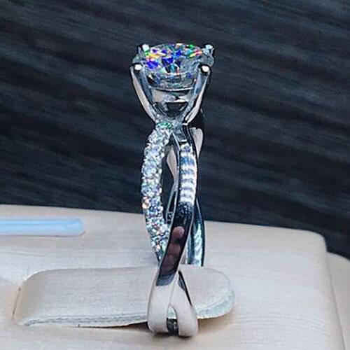 14K Au585 White Gold Women Wedding Party Engagement Ring 1 2 3 4 5 Carat Round Moissanite Diamond Ring Cross Trendy Classic Gift