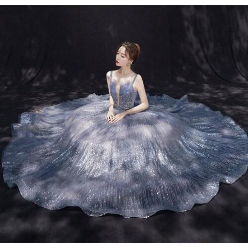 Fashion Fairy Boat Neck Sequined Long Ball Gowns Beading Halter Evening Dresses Luxury 2021 Removable Lining Robe De Soriee