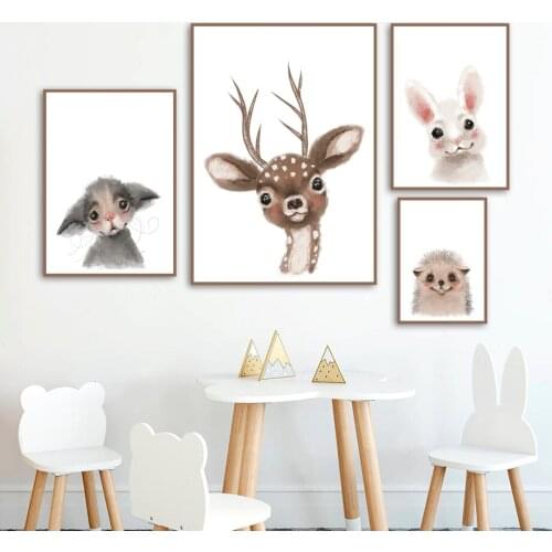 Animal Canvas Painting Monkey Fox Rabbit Hedgehog Elk Home Decoration Childrens Room Decoration Painting Living Room Decoration