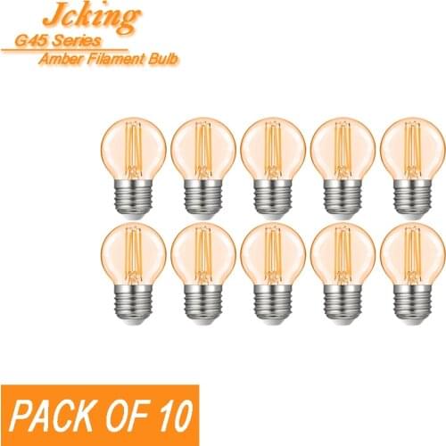 Pack of 10 JCKing G45 Dimmable 2W-8W E26/E27 Base LED Filament Bulbs Amber Glass 120V 240V Retro Vintage Edison Lighting Lamp