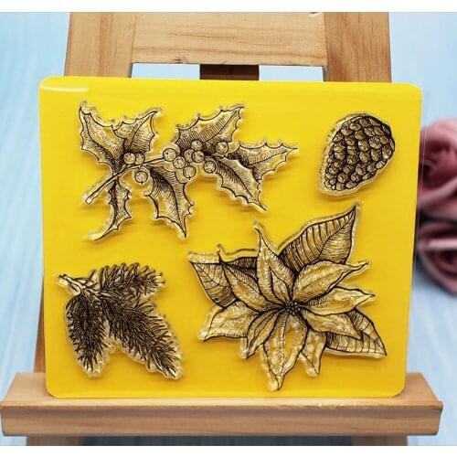 4pcs / pinecone leaf flower clear stamp thank you letter stamp / seal for scrapbook paper business card rubber stamp decoration