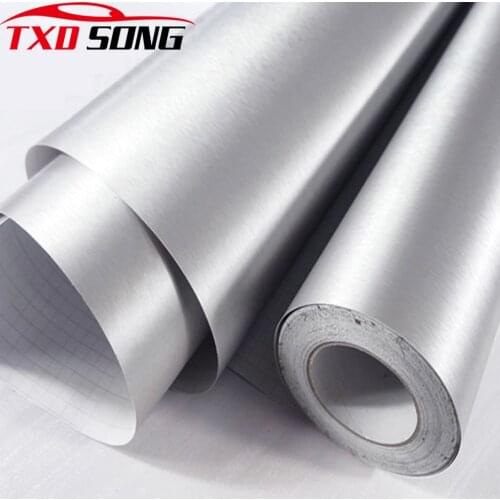 7 Sizes Car Styling Silver Metallic Brushed Aluminum Vinyl Matt Brushed Car Wrap Film Sticker Decal With Bubble