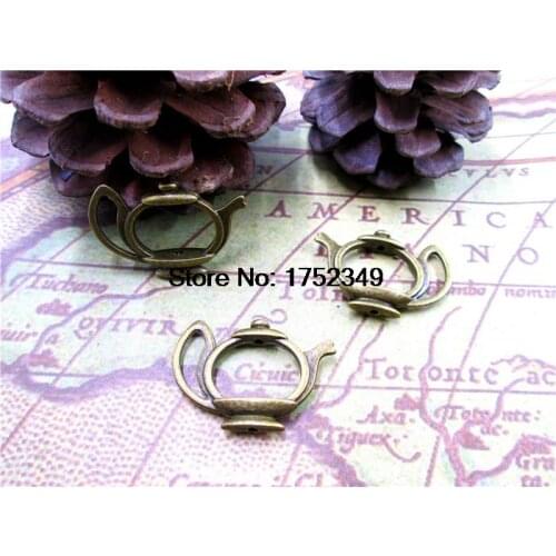 75PCs Teapot Charms, Antique Bronze Lovely Tea Pot Spacer Connector Link Caps Beads Frame Charm Pendant 19x23mm