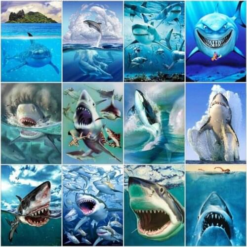 DIY Round/square Drill Diamond Painting Shark Cross Stitch Full Rhinestones Paste Animal Seascape Ocean Diamond Embroidery Kit