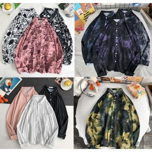 Dark Icon Pink Blue Patchwork Bandana Shirt Men Streetwear Mens Shirts Long Sleeve Male Tops multiple styles