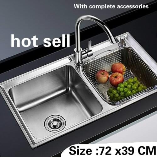 Free shipping Food grade 304 stainless steel hot sell kitchen sink ordinary double trough 0.8 mm thick 720 x390 MM