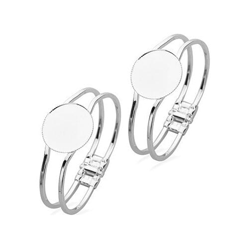 MINGXUAN Bronze Bangle Base Bracelet Blank 20/25/30mm Rhodium Silver Findings Tray Bezel Setting Cabochon Cameo Diy Jewelry