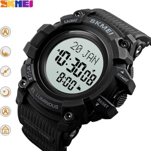 SKMEI Digital Mens Watch Outdoor Multifunction Prayer Qibla Compass Wristwatches Electronic Stopwatch Clock Relogio Masculino