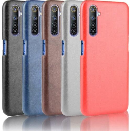 Realme6 Half-Wrapped Case Vintage Business Leather Coque Cool Hard PC Capa Litchee Shell for OPPO Realme 6 Para