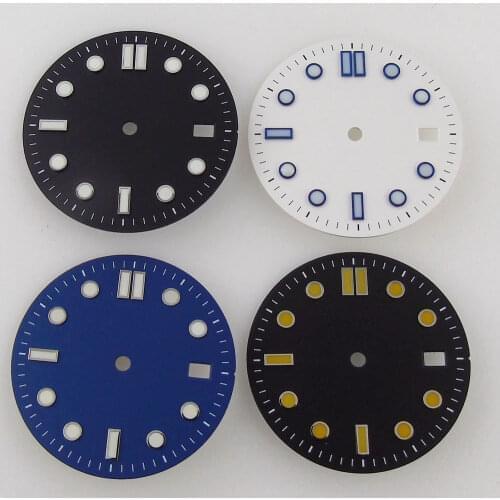 31mm Watch Dial Fit For NH35/NH35A Automatic Movement Black/Blue/White Date Window Green Lume Sterile Watch Face Replacements